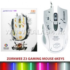 موس سیمی ZORNWEE Z3 سفید / گیمی / 7 رنگ LED / دارای 6 کلید به علاوه DPI / با 1600DPI / با کابل کنفی بسیار مقاوم / دارای شیلد و نویزگیردار / درگاه متفاوت / کیفیت عالی